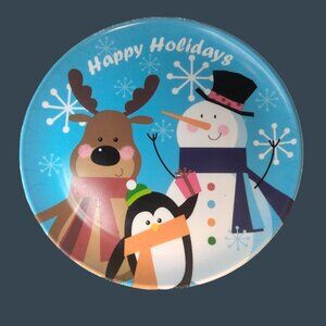 Happy Holidays Decorative Plate Reindeer Snowman Penguin